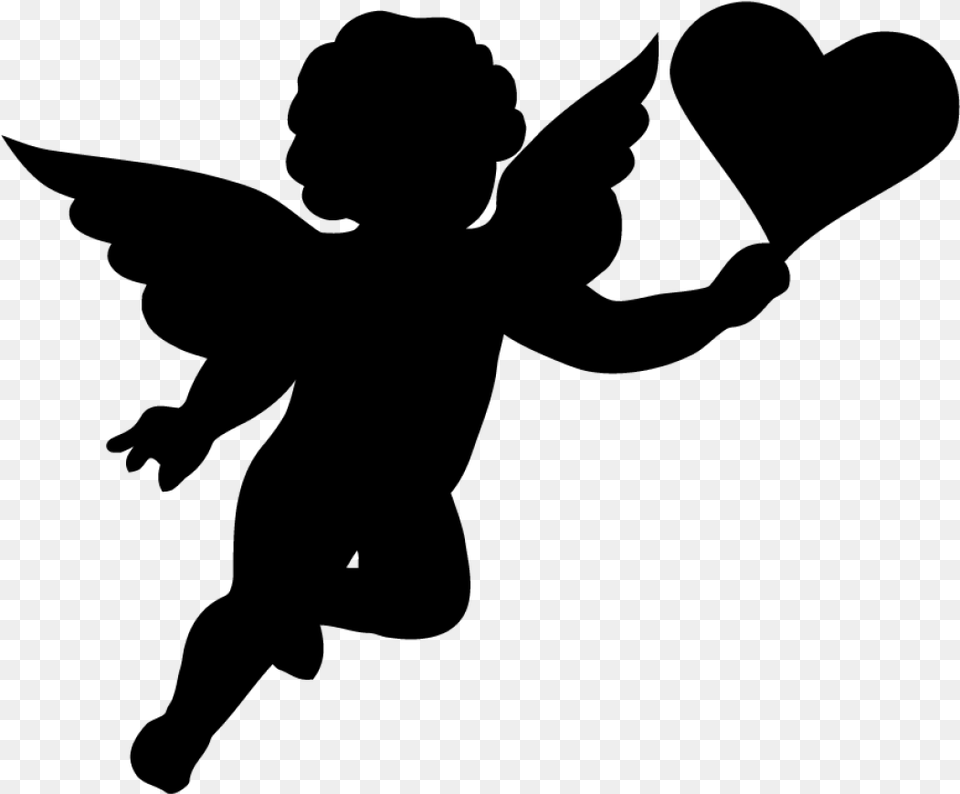 Cherub Cupid Silhouette Clip Art Baby Angel Clipart Black And White, Gray Free Png Download
