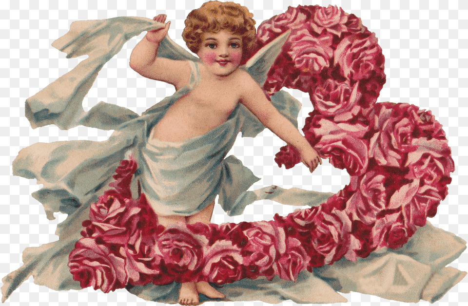 Cherub Rose Heart Wreath Stationery Png Image
