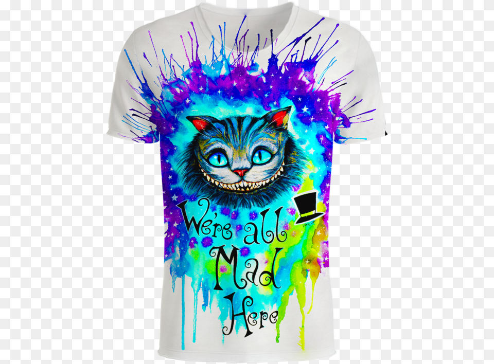 Cheshire Cat Alice In Wonderland 3d T Shirt We Re All Mad Here Watercolor, T-shirt, Clothing, Dye, Pet Free Png Download