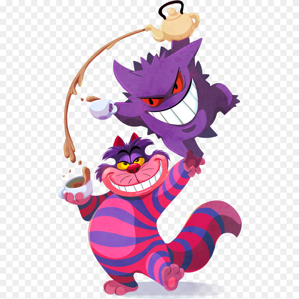 Cheshire Cat And Gengar Drawn By Kuitsuku Disney And Pokemon, Purple, Cartoon, Baby, Person Png Image