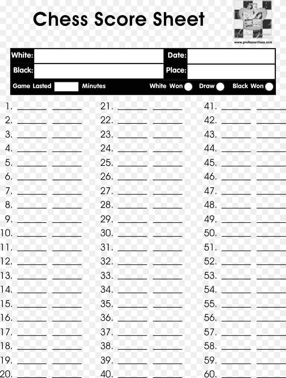 Chess Sheet Templates Pdf Chess Score Sheet, Text Png Image