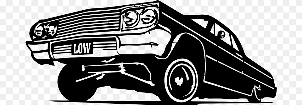 Chevrolet Impala Vintage Car Lowrider Black And White Low Rider Art, Machine, Spoke, Wheel, Alloy Wheel Free Png Download
