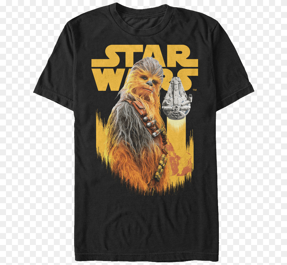 Chewbacca And Millennium Falcon Solo Star Wars T Shirt Star Wars Legions Wookies, T-shirt, Clothing, Adult, Person Free Transparent Png