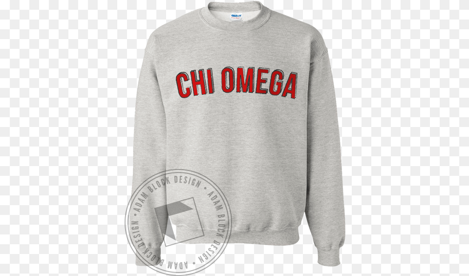 Chi Omega Scribble Block Letters Sweatshirt Backwoods Embroidered Grey Crew Neck, Clothing, Knitwear, Long Sleeve, Sleeve Png Image