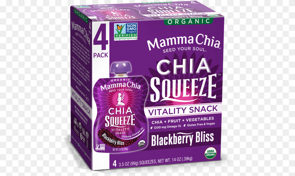 Chia Squeeze 4 Pack Box, Herbal, Herbs, Plant, Purple Png Image