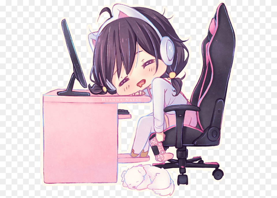 Chibi Anime Girl Gaming, Book, Comics, Publication, Face Free Transparent Png