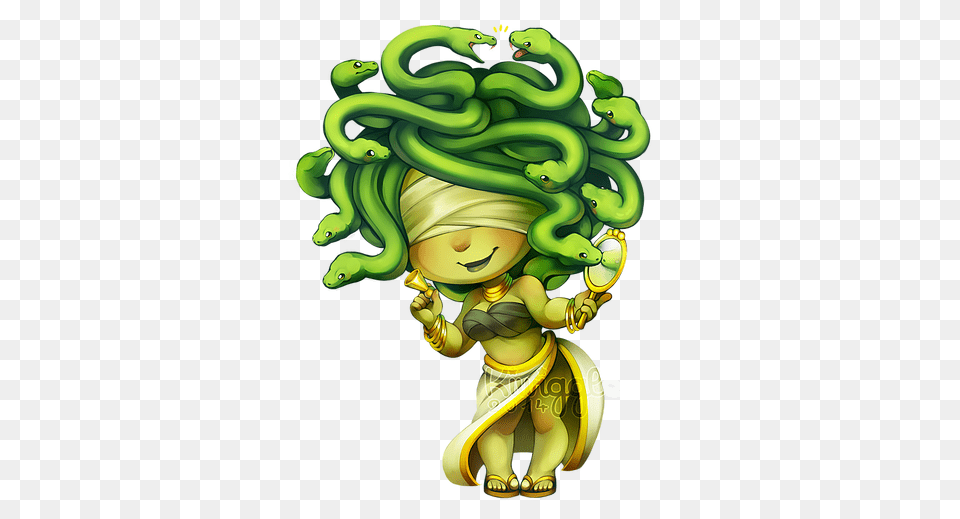 Chibi Anime In Medusa, Art, Graphics, Green Png Image