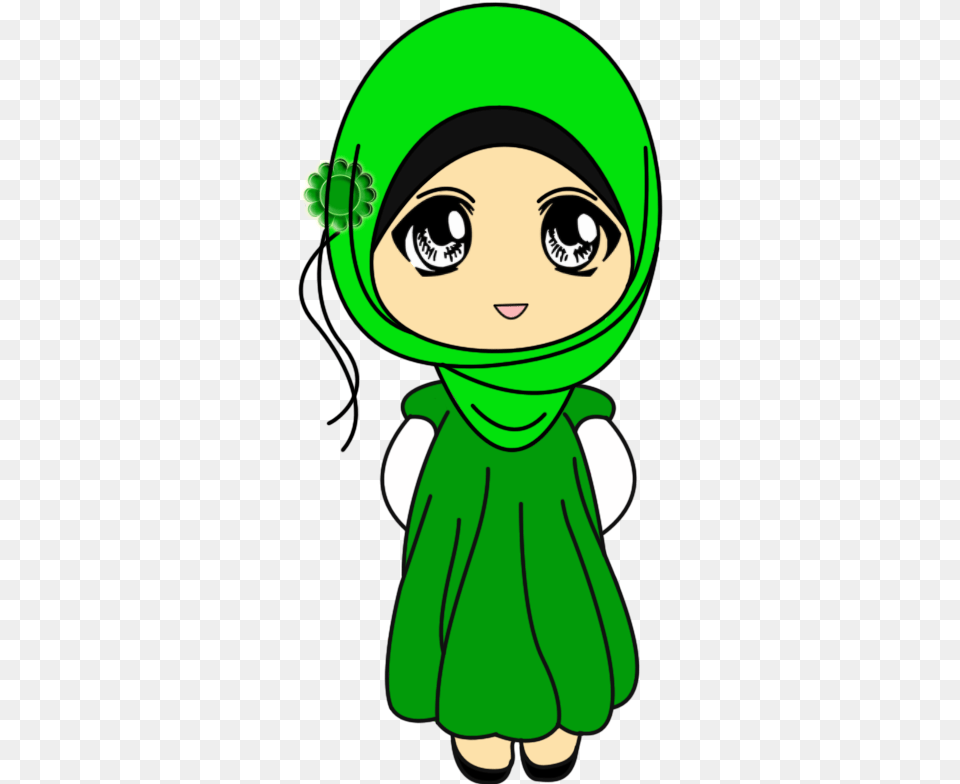 Chibi Clipart Muslimah Gambar Kartun Muslimah, Elf, Green, Baby, Person Png