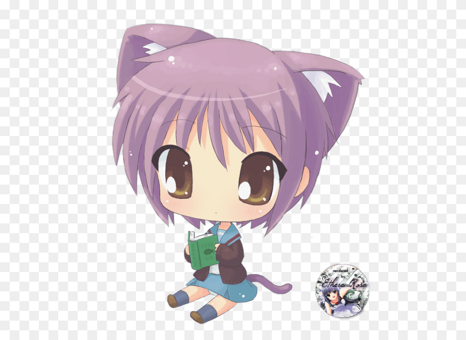 Chibi Girl Cat Good Afternoon Of Anime Gif, Book, Comics, Publication, Face Png