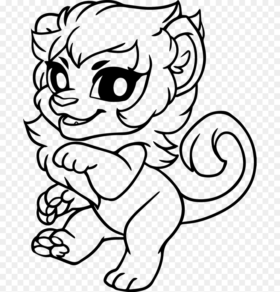 Chibi Lion Chibi Lion Lineart, Gray Free Png Download