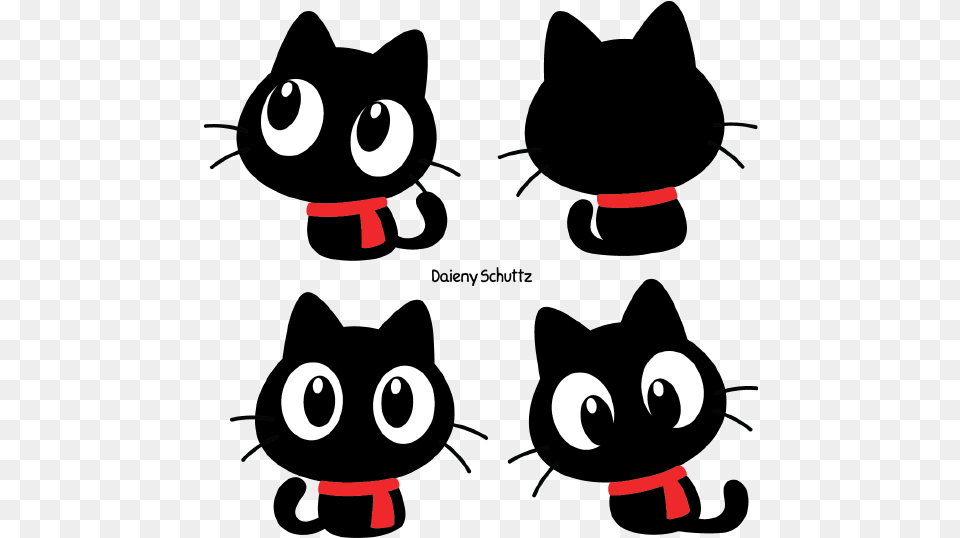 Chibi Winter Black Cat By Daieny Vector Black Cat Kawaii Silhouette, Text, Number, Symbol, Animal Png Image