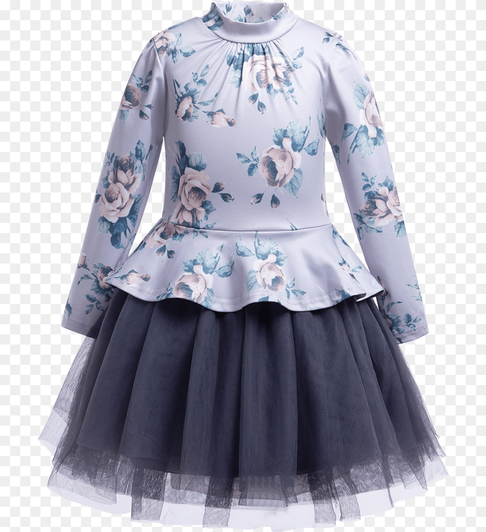 Chic Toddler Big Girls Flower Print Mesh Patchwork A Line, Blouse, Clothing, Long Sleeve, Sleeve Png