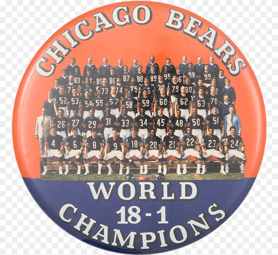 Chicago Bears World Champions Chicago Button Museum Mckinley Tech High School Logo, Badge, People, Person, Symbol Free Transparent Png