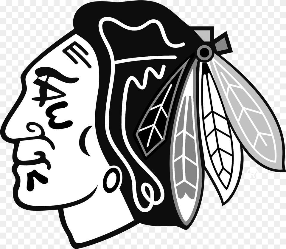 Chicago Blackhawks Logo Chicago Blackhawks Logo Black And White, Stencil, Face, Head, Person Png Image