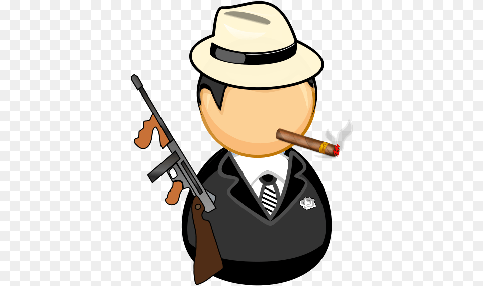 Chicago Cigar Comic Characters Crime Criminal Al Capone Clip Art, Clothing, Firearm, Hat, Weapon Free Transparent Png