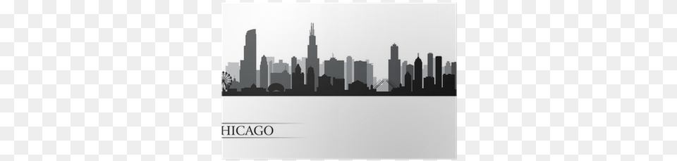 Chicago City Skyline Detailed Silhouette Poster Pixers Chicago Skyline Silhouette Outline, Architecture, Metropolis, High Rise, Urban Png
