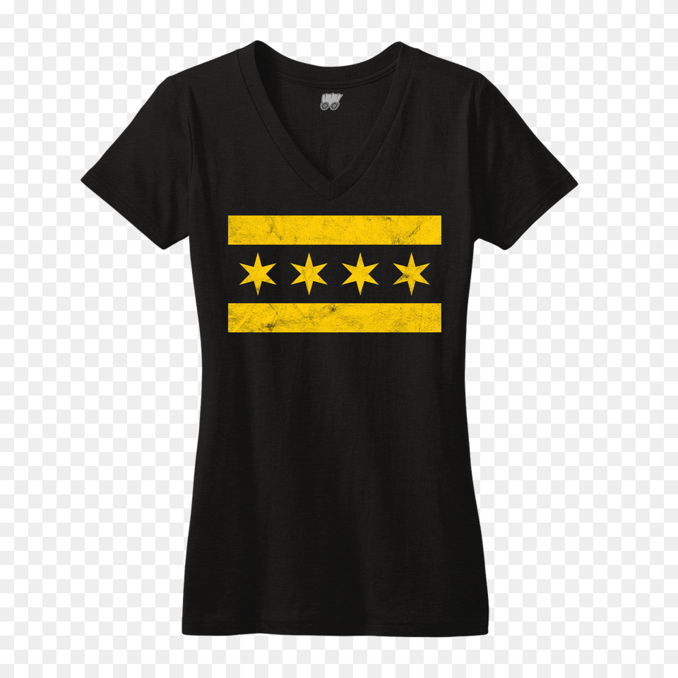 Chicago Flag Vneck Shirt Womens Black And Yellow Bandwagon Champs, Clothing, T-shirt Free Transparent Png