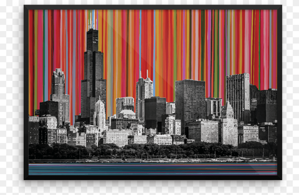 Chicago Skyline Lines W Signature Mockup Wall Horizontal, Architecture, Office Building, Urban, Metropolis Png Image
