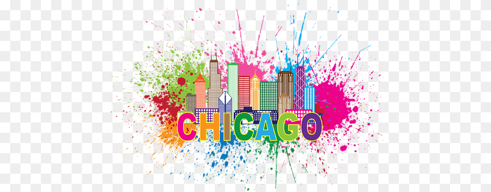 Chicago Skyline Paint Splatter Text Illustration Greeting Card Colorful Dallas Skyline Art, Graphics, Fireworks Png