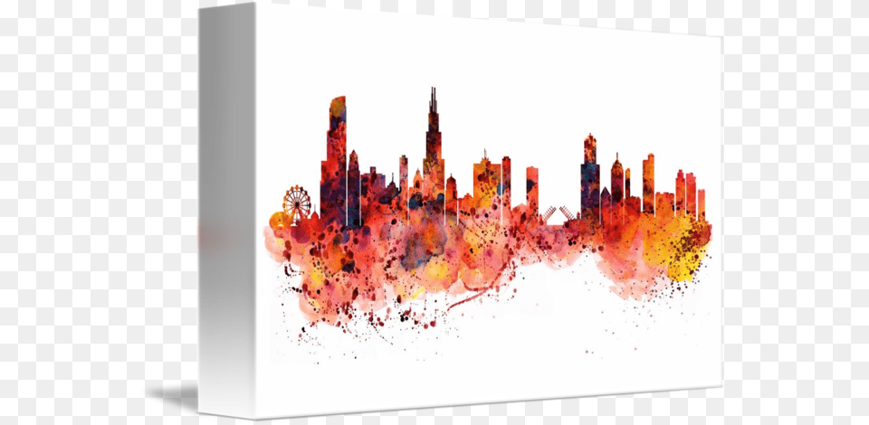 Chicago Transparent Watercolor Banner Black And White Watercolor Painting, Art, Modern Art, Canvas, Graphics Png Image