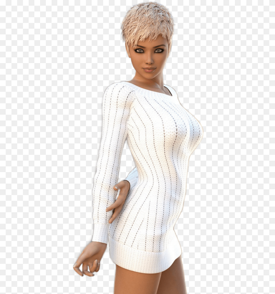 Chicasexy Jersey Blanco Corto Girl, Sweater, Clothing, Knitwear, Adult Png
