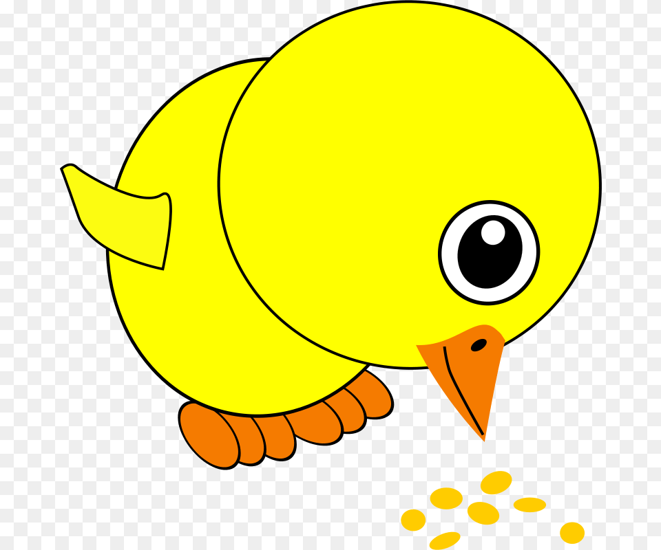 Chick 004 Eating Bird Seed Cartoon, Animal, Beak, Astronomy, Moon Free Png Download
