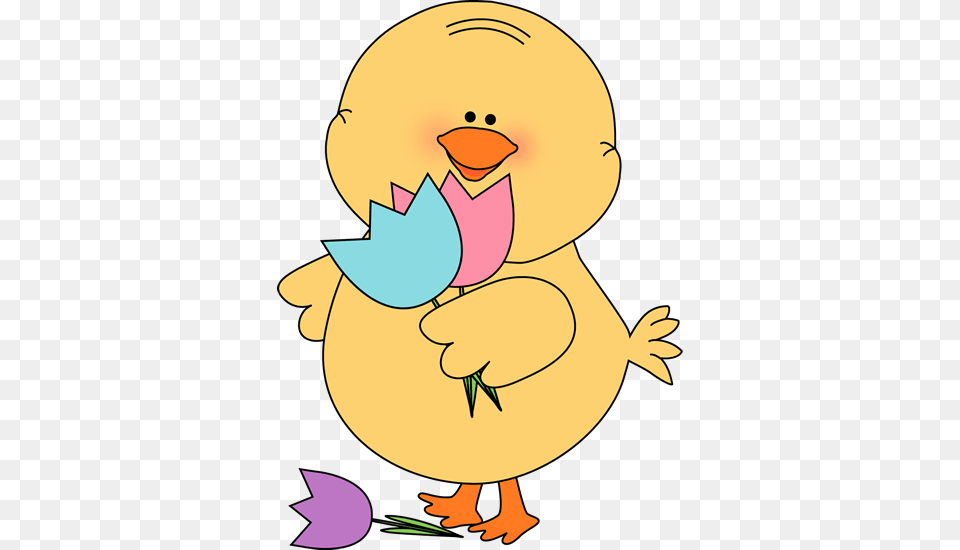 Chick With Tulips Easter Easter Tulips And Clip Art, Baby, Person, Cartoon Png Image