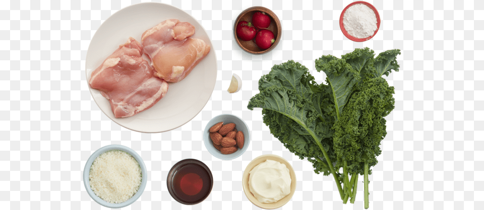 Chicken Amp Kale Caesar Style Salad With Radishes Amp Almonds Salad, Food, Produce, Meat, Pork Free Transparent Png