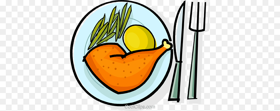 Chicken Dinner Royalty Free Vector Clip Art Illustration Chicken Dinner Clipart, Cutlery, Fork, Food, Meal Png Image