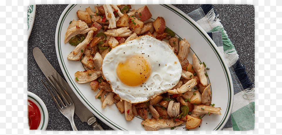 Chicken Hash And Eggs Chicken, Meal, Food, Cutlery, Fork Free Png Download