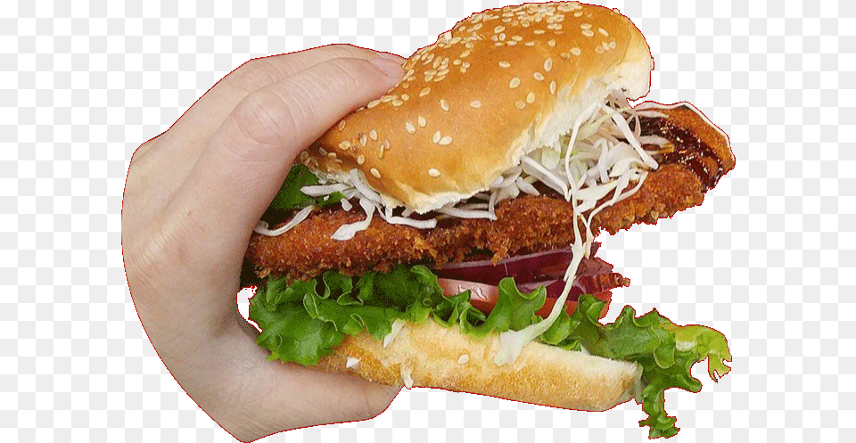 Chicken Katsu Burger Hand With Burger, Food Free Png