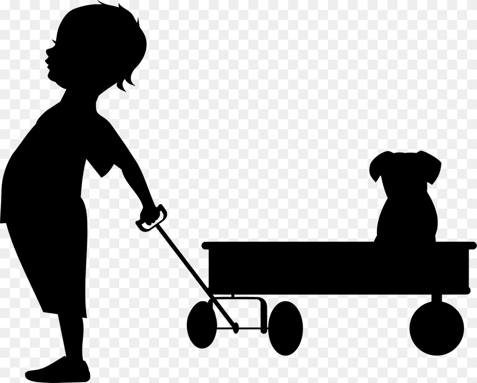 Child And Dog Silhouette, Wagon, Vehicle, Transportation, Plant Free Png