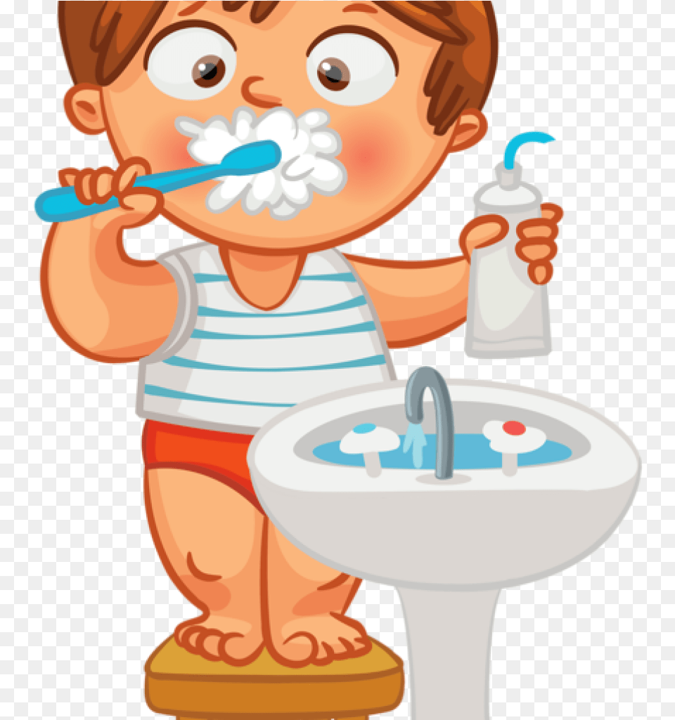 Child Brushing Teeth Clipart Tooth Brushing, Basin, Brush, Device, Tool Free Png Download