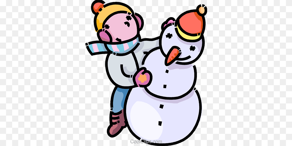 Child Building A Snowman Royalty Vector Clip Art Illustration, Nature, Outdoors, Winter, Snow Png