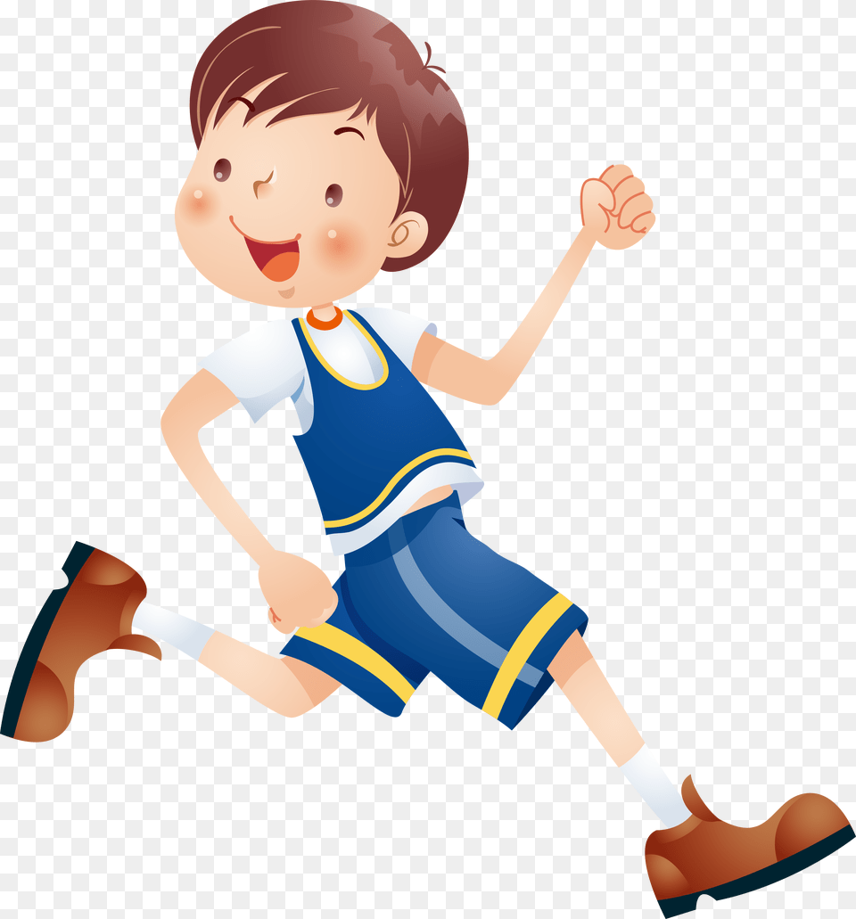 Child Cartoon Clip Art Happy Running Boy Cartoon, Clothing, Shorts, Footwear, Shoe Free Transparent Png