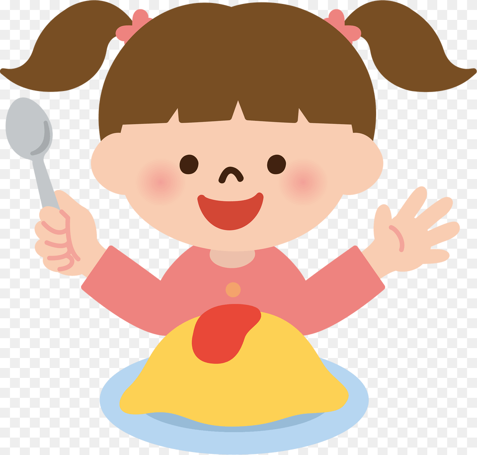 Child Girl Omurice Clipart, Cutlery, Fork, Spoon, Baby Free Png