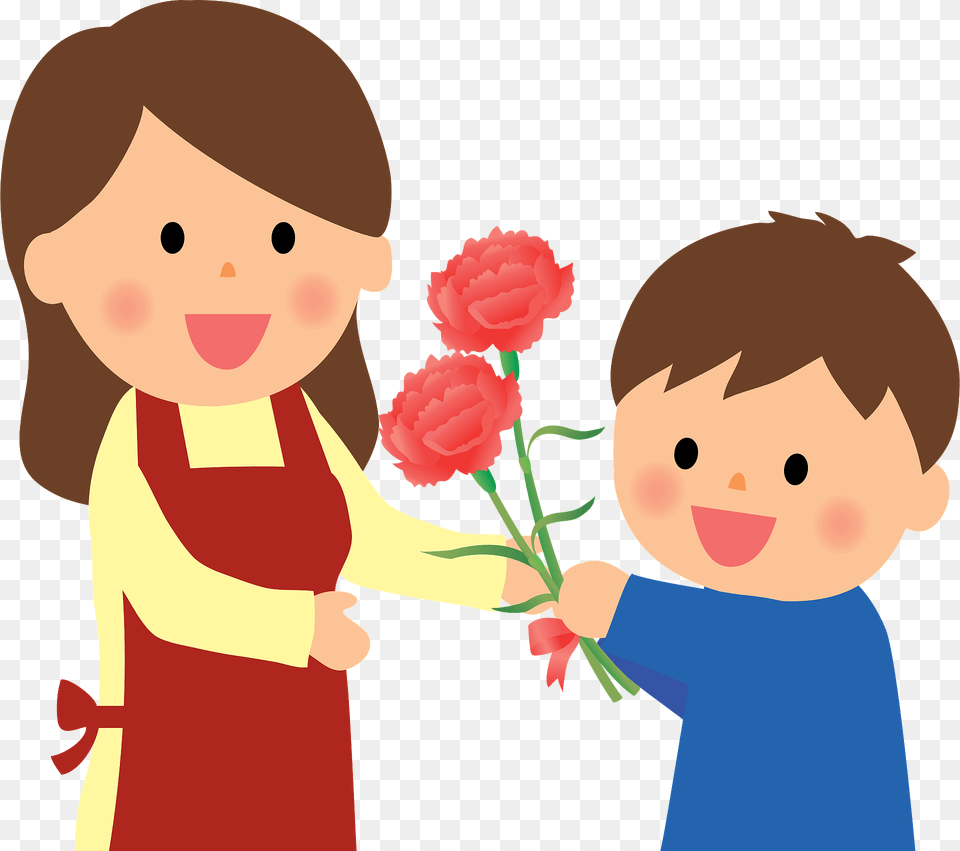 Child Giving Carnations For Mother39s Day Clipart, Flower, Plant, Rose, Baby Free Png