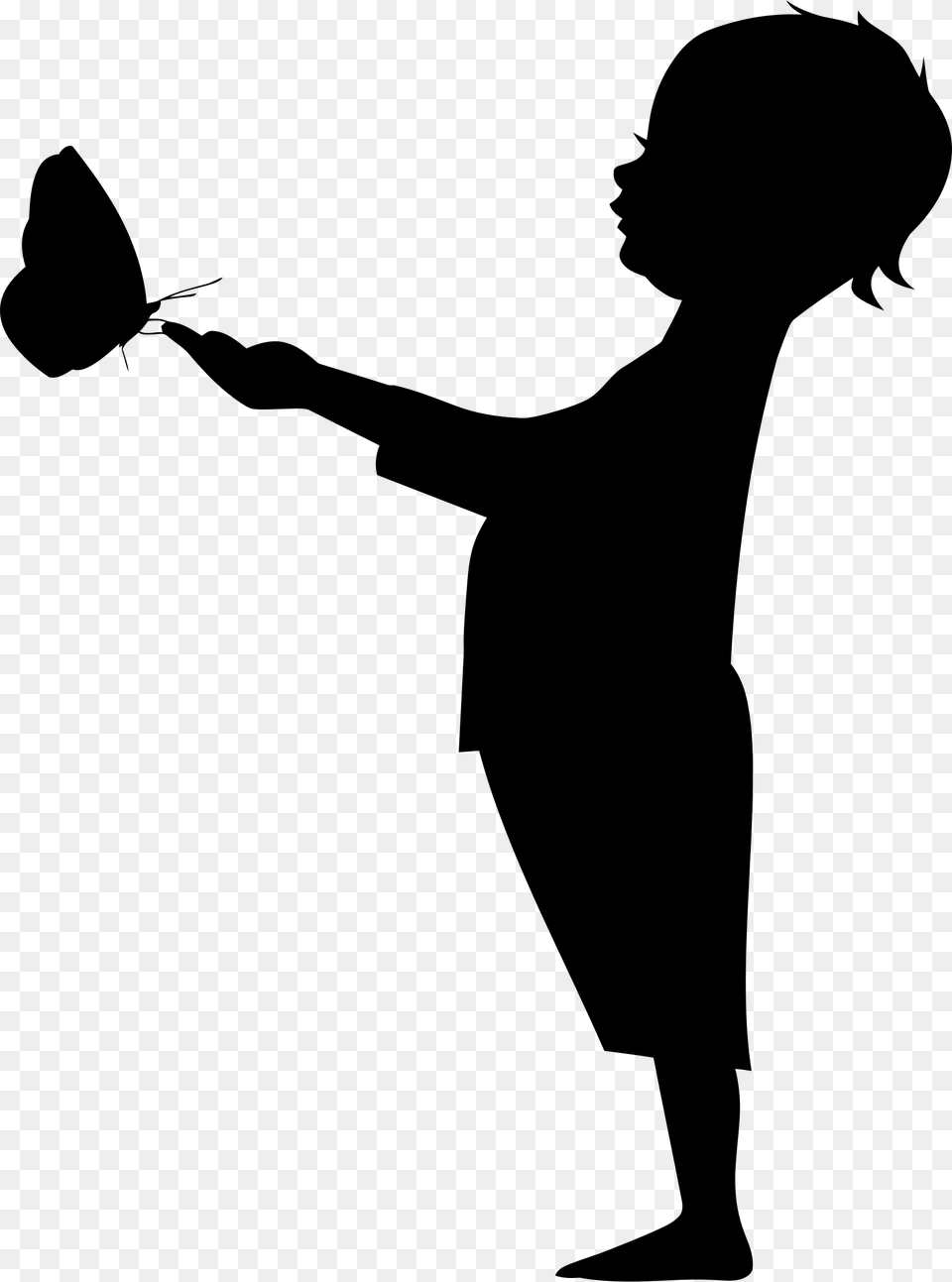 Child Holding Butterfly Silhouette, Gray Free Png