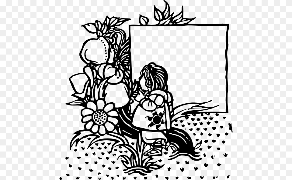 Child In Garden Title, Art, Drawing, Doodle, Comics Free Png