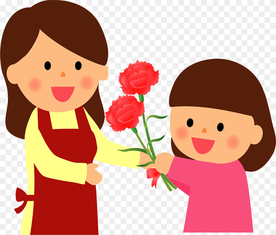 Child Is Giving Carnations For Mother39s Day Clipart, Flower, Plant, Rose, Baby Png Image