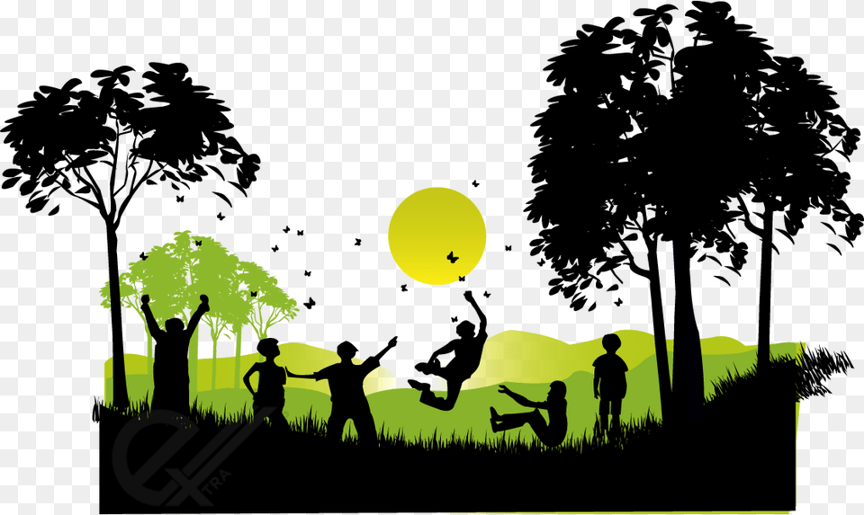 Child Play Clip Art Silhouette Playing Children Clipart, Person, Grass, Nature, Night Free Png