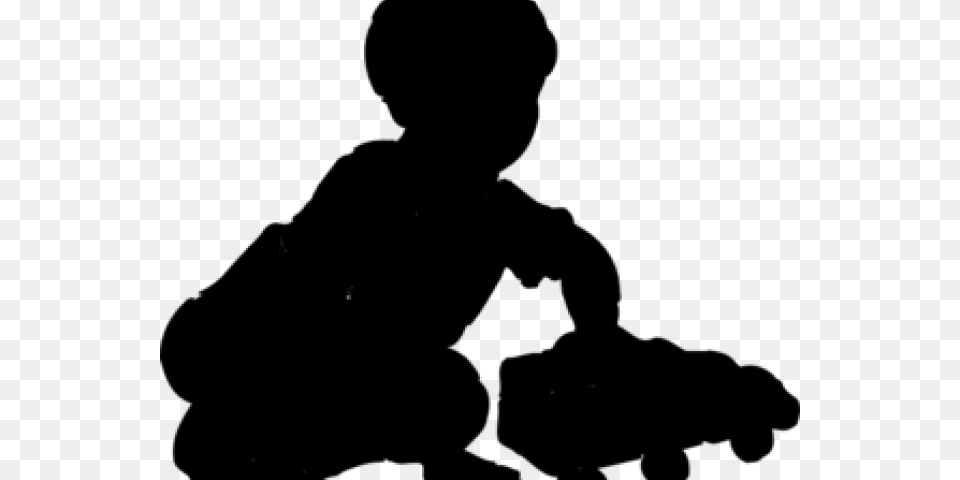 Child Playing Silhouette Clipart, Gray Png Image