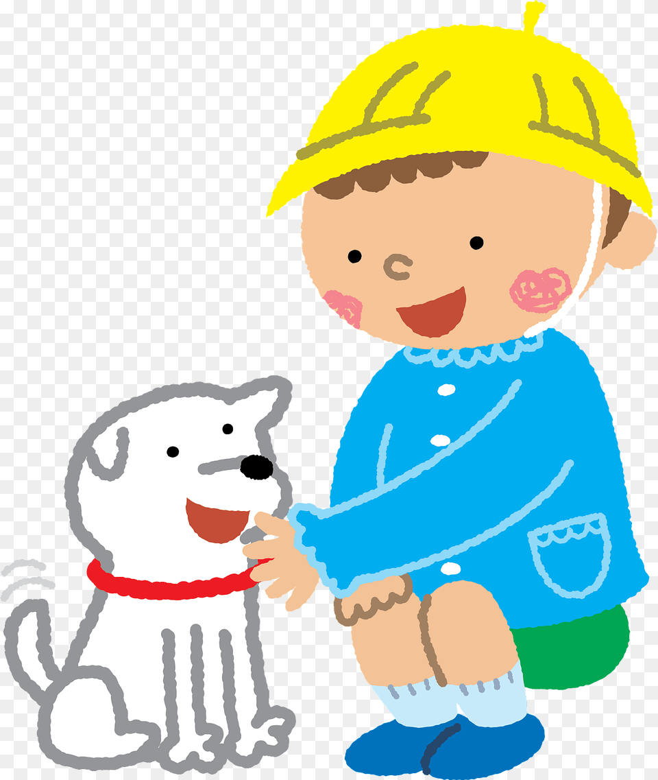 Child Playing With Pet Clipart, Clothing, Hardhat, Helmet, Baby Free Png Download
