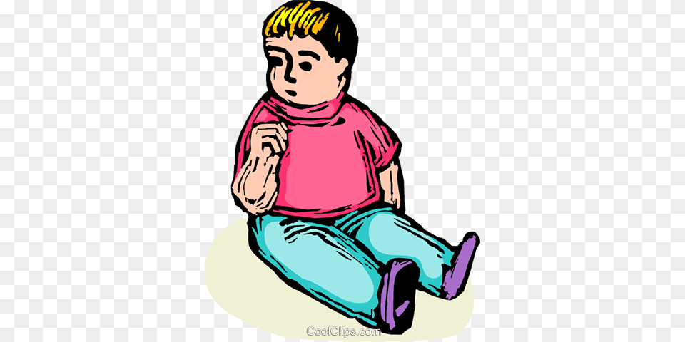 Child Sitting About To Suck His Thumb Royalty Vector Clip, Clothing, Kneeling, Pants, Person Free Png