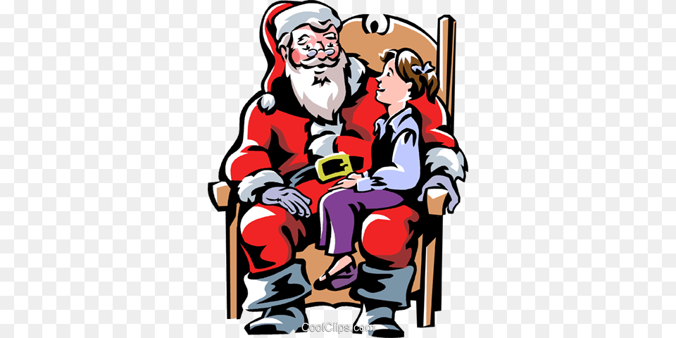 Child Sitting On Santas Lap Royalty Vector Clip Art, Book, Comics, Publication, Baby Free Transparent Png