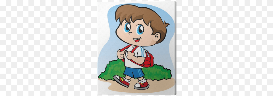 Child Student Walking With Backpack Canvas Print Panneau Ecole Signalisation, Book, Comics, Publication, Baby Free Png Download
