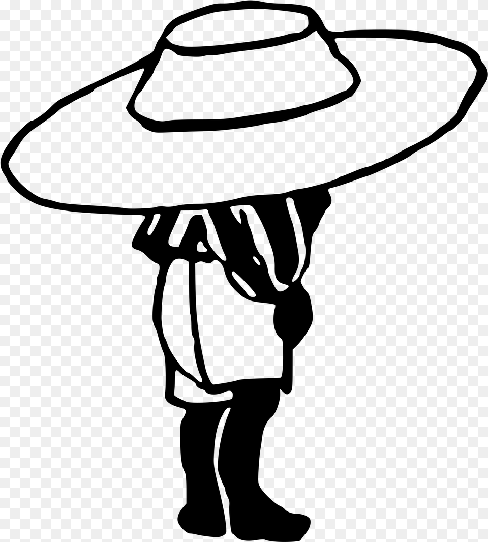 Child With Large Hat Clip Arts Big Hat Clipart Black And White, Gray Free Png Download