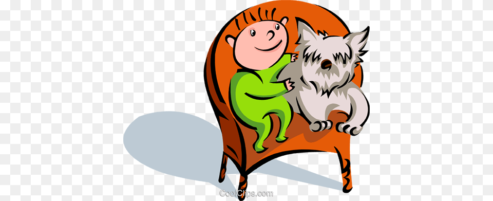Child With Pet Dog On Chair Royalty Free Vector Clip Art, Furniture, Animal, Person, Mammal Png Image
