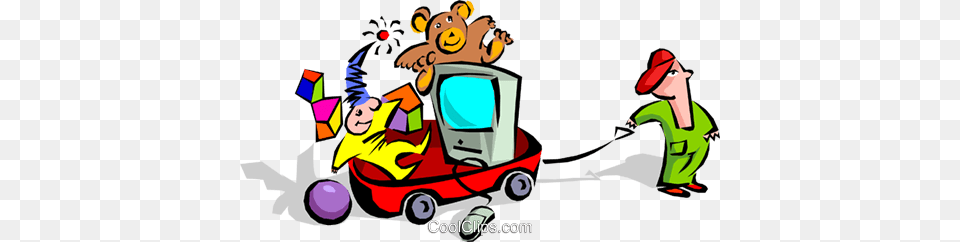 Child With Wagon Of Toys Royalty Vector Clip Art Illustration, Cleaning, Person, Computer Hardware, Electronics Free Png Download