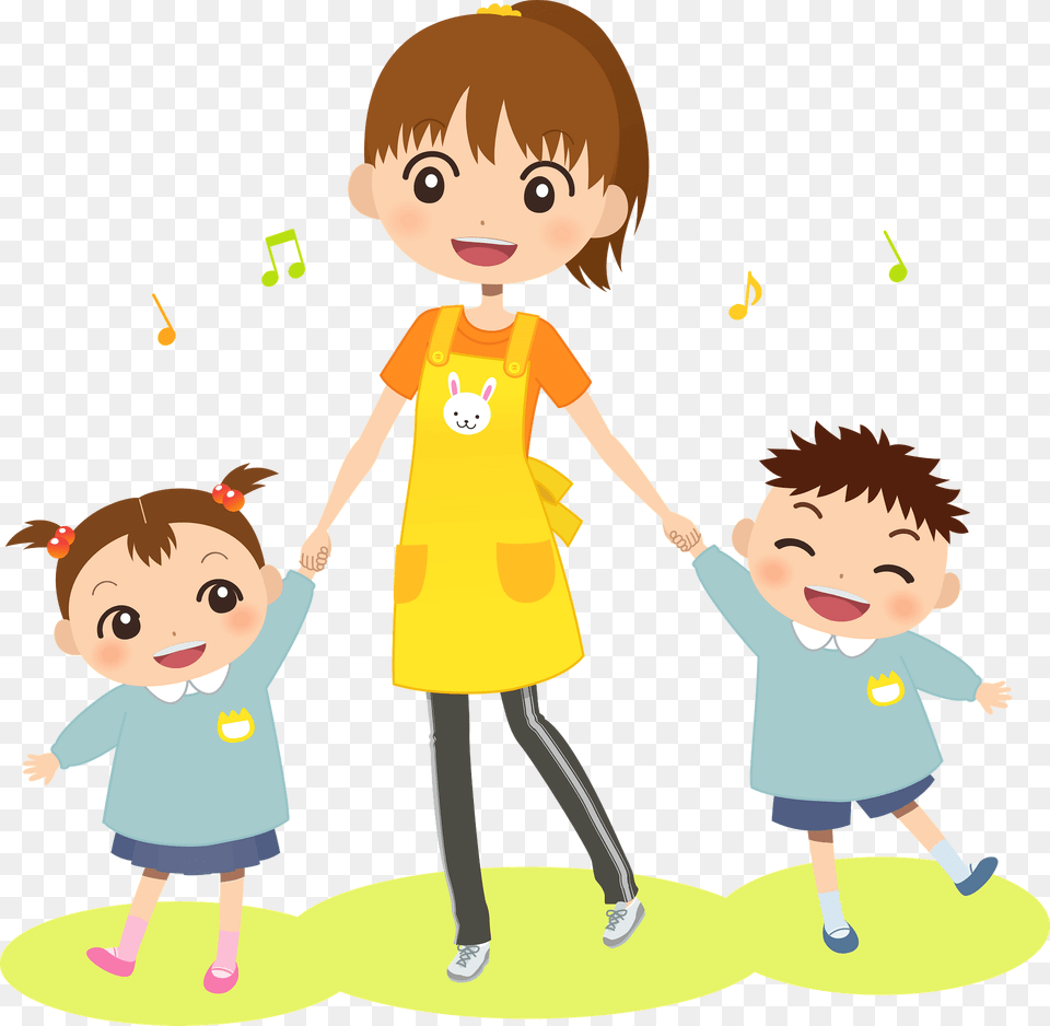 Childcare Worker Is Walking With Children Outside Clipart, Baby, Person, Book, Publication Png Image